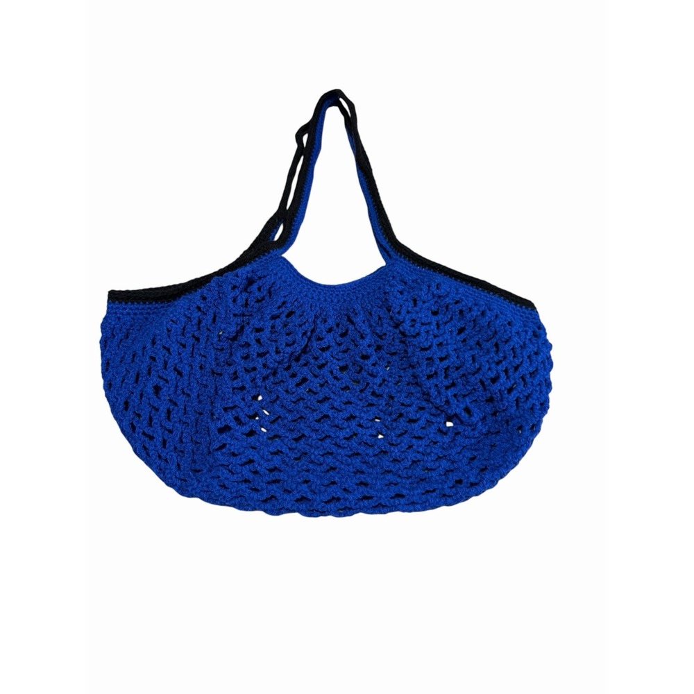 New Handmade Crochet Mesh Market Bag Purse Tote acrylic yarn blues